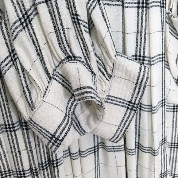 NWT Zara Off White Check Plaid Embroidered Dress Long Sleeve High Neck Pockets M - Picture 10 of 16